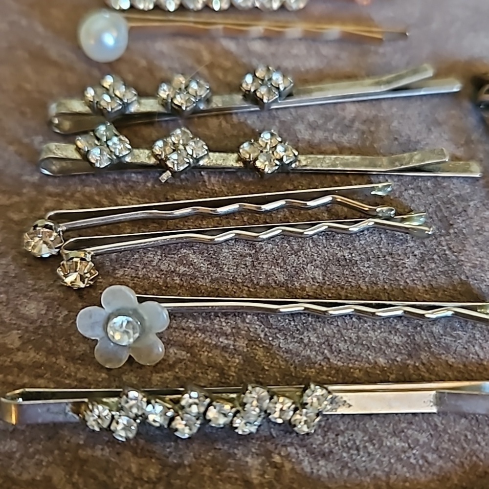 Vintage Assorted Rhinestone Floral Bobby Pin Hair Slides - Picture 3 of 6